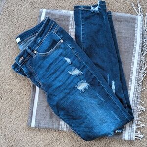 KanCan Women's Distressed Dark Blue Denim Jeans